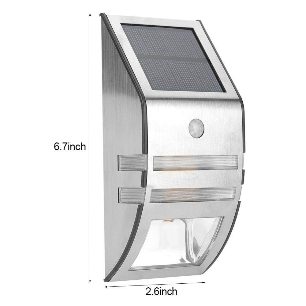 epayst Solar Powered PIR Motion Sensor 2 LED Path Wall Light Garden Security Lamps Silver Pure White