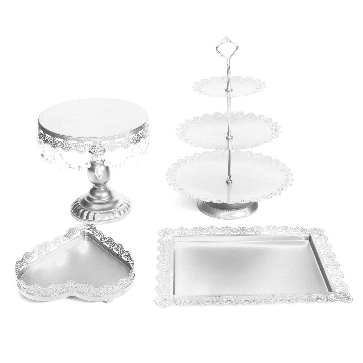 4pcs Crystal White Gold Cake Holder Cupcake Stand Wedding Birthday Display Decor