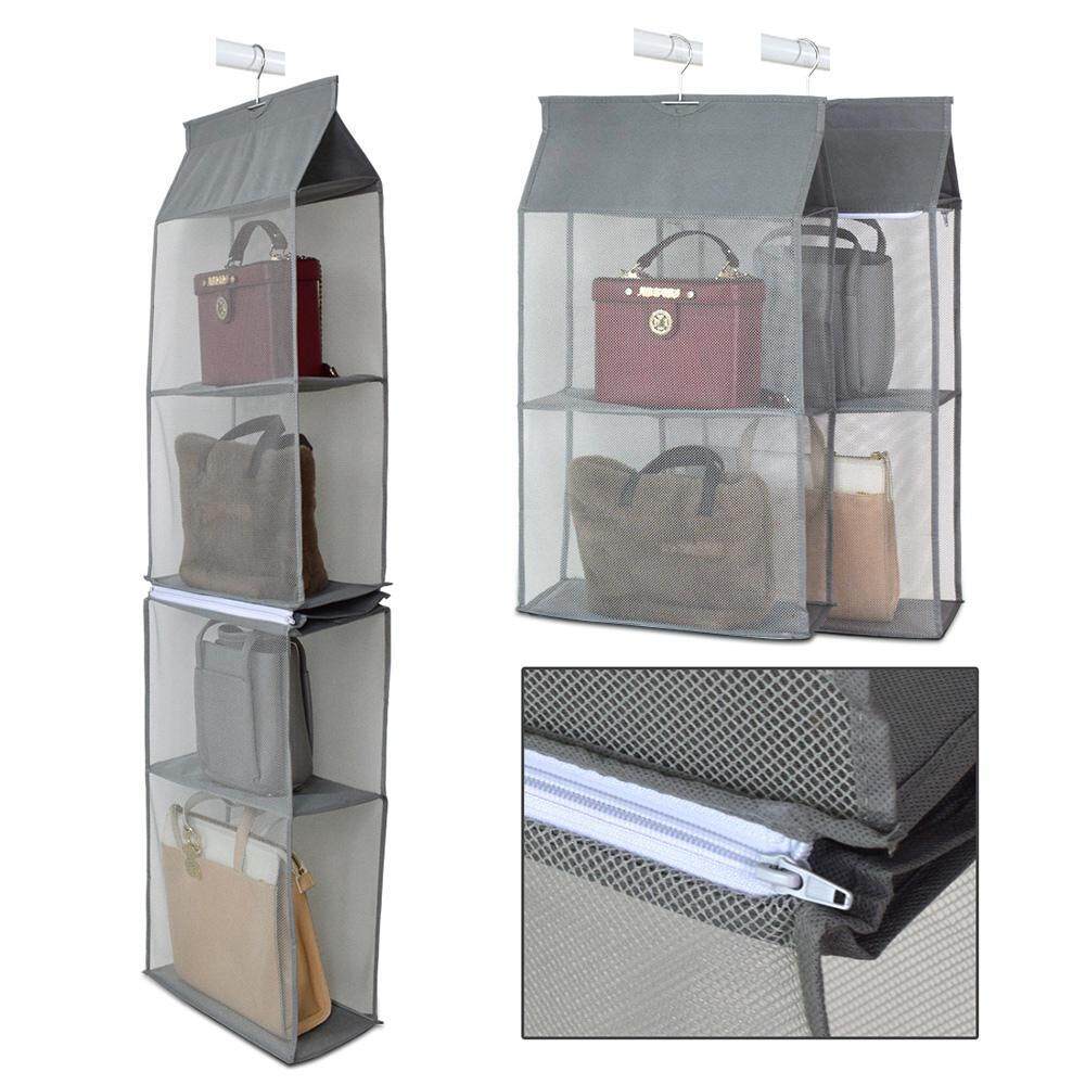 Nicee Detachable Hanging Closet Organizer For Bags And Cloth 4 Shelf Handbag Collection Storage Holder Nonwoven Space Saving
