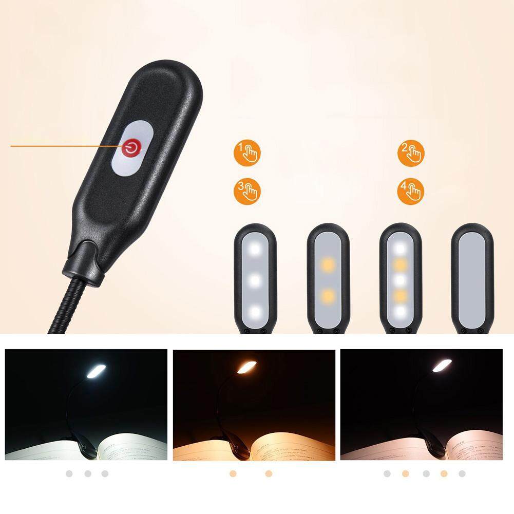 4 Đèn LED Đèn Sách Đèn Sạc USB Đọc Sách Kẹp Trên 3 Chế Độ Sáng