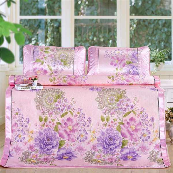New Flower Pink Cartoon 3pcs Tencel Bed Sheet Ice Silk Mat Mattress Covers Full Queen Size Summer Cool Bedding Set