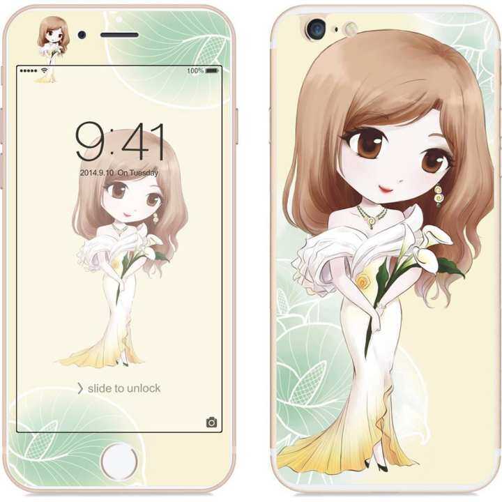 QM untuk iPhone 6/6 S 2.5D Ujung Lengkung Kartun Bunga Gaya Peri Depan & Belakang Colorful Penuh Tempered Glass Protektif Film Spesifikasi: iPhone 6/6 S