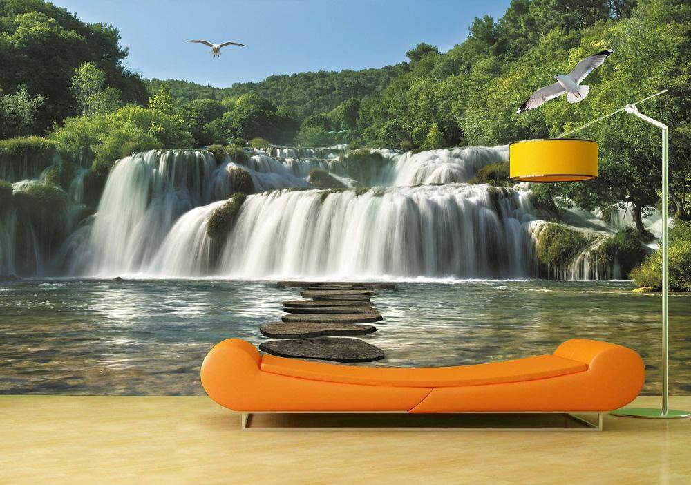 Custom Wallpaper Sticker Mountain Waterfall For Living Room Sofa TV 3D Mural Wallpaper Home Decoration