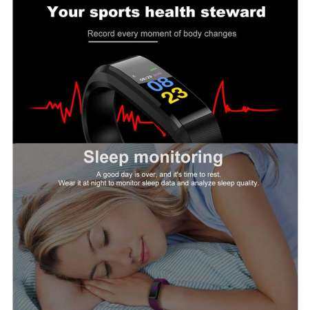 NiceEshop ID115PLUS สายรัดข้อมือฟิตเนส, นาฬิกาข้อมือฟิตเนสกับ Tracker กิจกรรม, การตรวจสอบการนอนหลับ, ขั้นตอนตัวนับแคลอรี่นาฬิกา, IP67 กันน้ำที่นับก้าวติดข้อมือแบบอัจฉริยะ