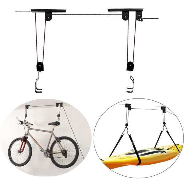 Bike Lift Hoist Pulley System Ceiling Hook Garage Storage Rack Kayak Ladders