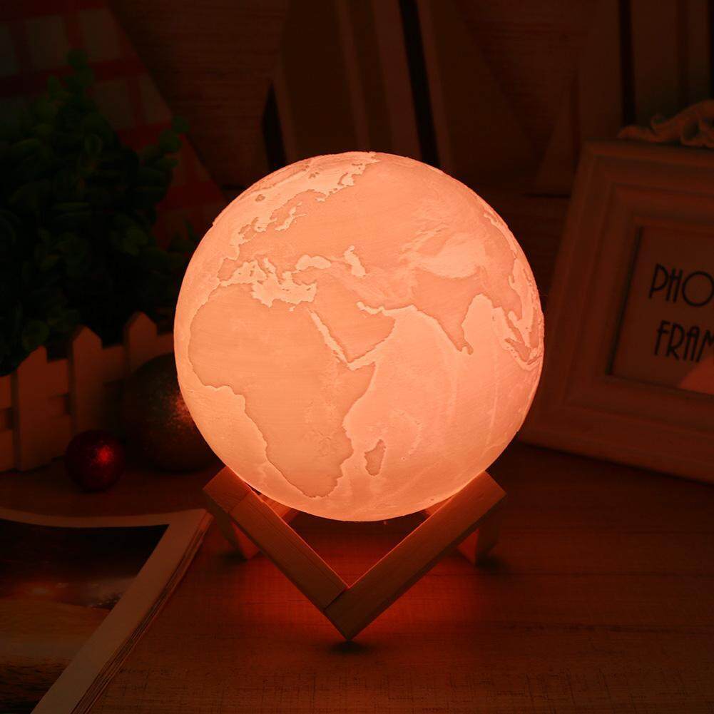 USB Rechargeable 3D Print LED Earth Lamp Touch Switch 7-Color Night Light(White)-13m