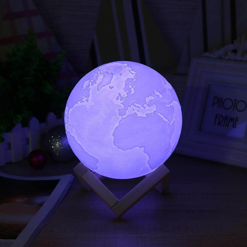 USB Rechargeable 3D Print LED Earth Lamp Touch Switch 7-Color Night Light(White)-13m