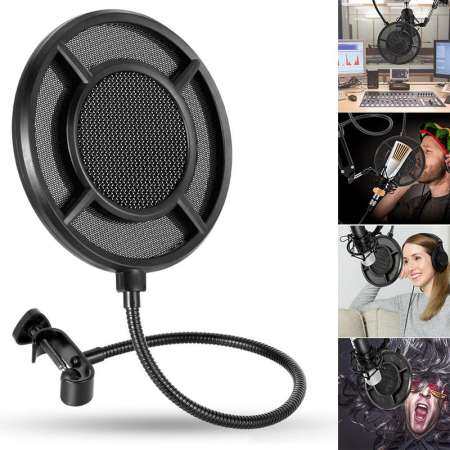 YBC 6 นิ้วตัวกรองป๊อปไมโครโฟนที่มีความยืดหยุ่น GOOSENECK ยึดสกรูโลหะโล่ตาข่าย - INTL