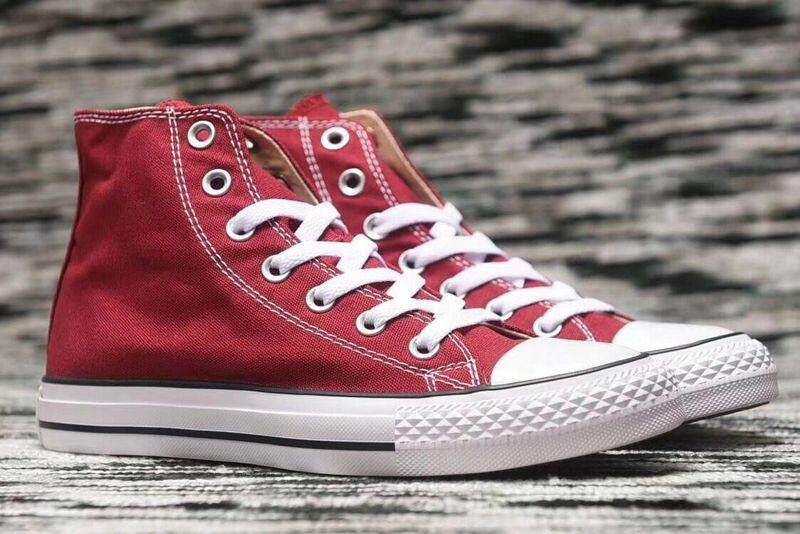 Fashion Wanita dan Sepatu Pria Pria Atasan Tinggi Sepatu Kets Converse Unisex Sepatu Datar Sepatu Kanvas Modis Merah Gelap-Internasional