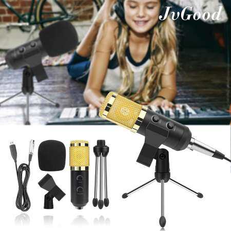 JvGood ไมค์อัดเสียง คอนเดนเซอร์ Recording Microphone USB Studio Condenser youtuber csgo Studio Broadcasting Recording Condenser Microphone with Pop Filter, Mic Holder and 2m Cable