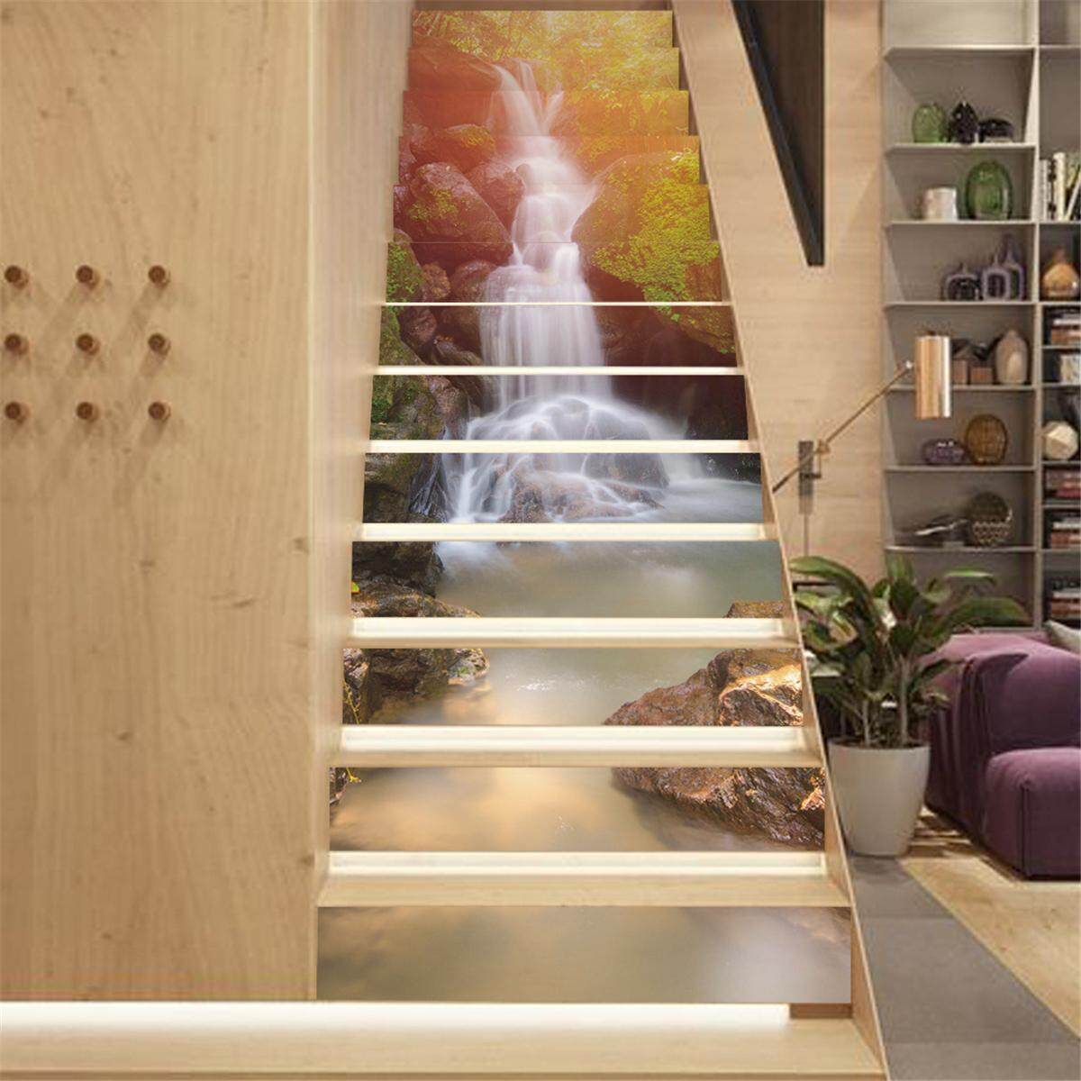 13Pcs 3D Sunshine Waterfall Stair Risers Decor Mural Decal Wallpaper Sticker DIY