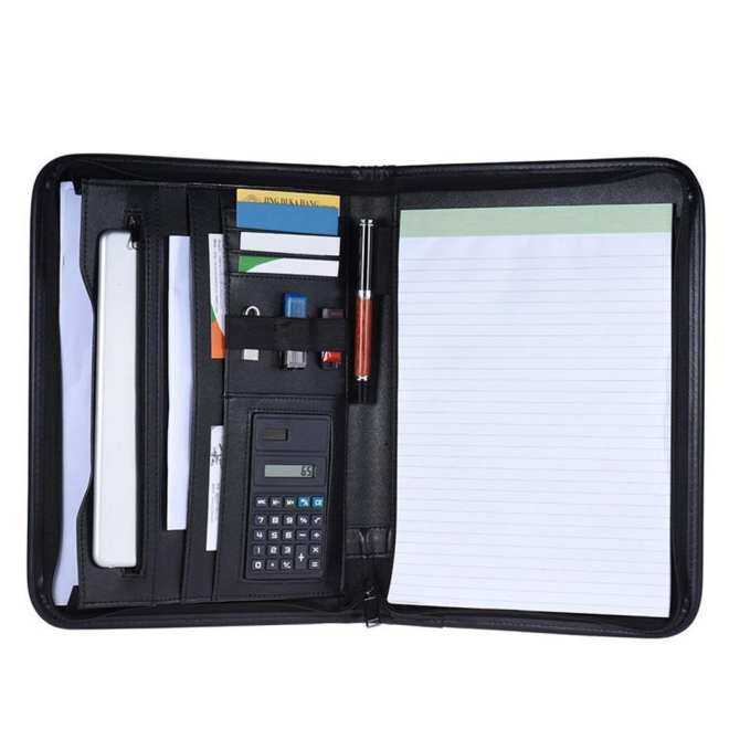 2019Office Bag Card Pouch Multifunctional Zipper Office Handbag Handle Office Bag Document Briefcase with Calculator