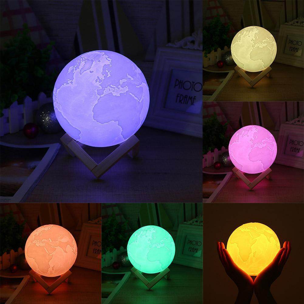 USB Rechargeable 3D Print LED Earth Lamp Touch Switch 7-Color Night Light(White)-13m