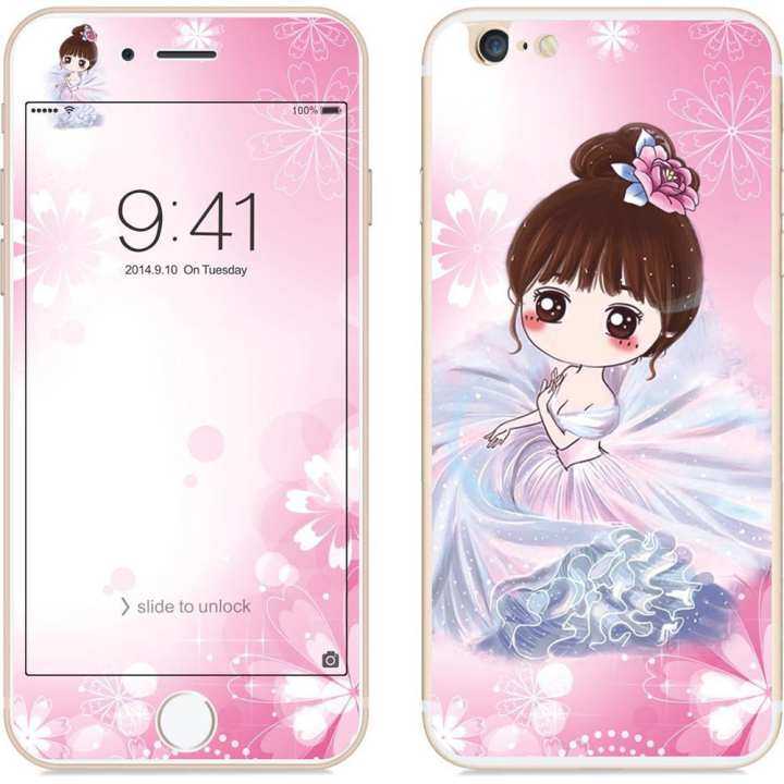 QM untuk iPhone 6/6 S 2.5D Ujung Lengkung Kartun Bunga Gaya Peri Depan & Belakang Colorful Penuh Tempered Glass Protektif Film Spesifikasi: iPhone 6/6 S