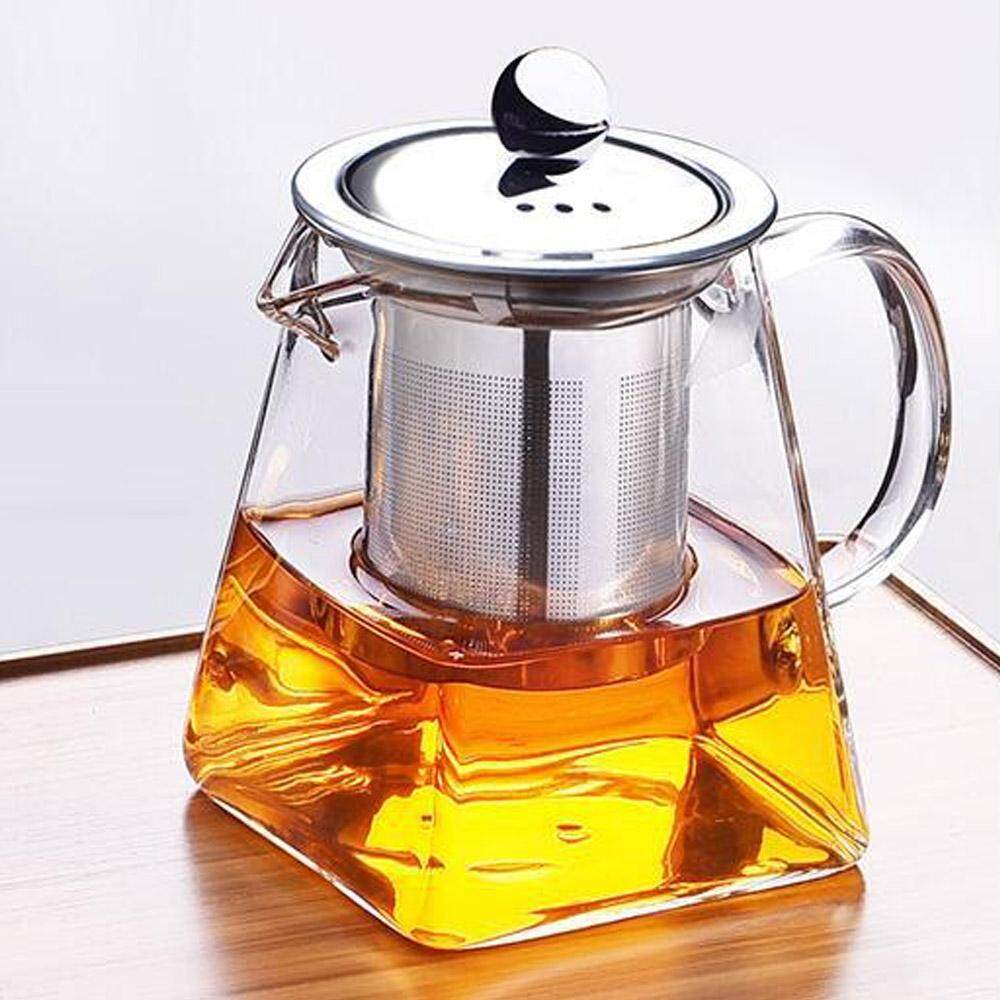A Lid Lead-Free Glass Teapot Infuser Filter Herbal Tea Pot Leaf Strainer Kettle 