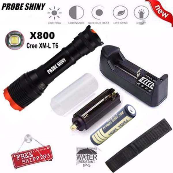 Tactical Flashlight 5000LM XM-L T6 LED Zoomable Torch Lamp +Charger