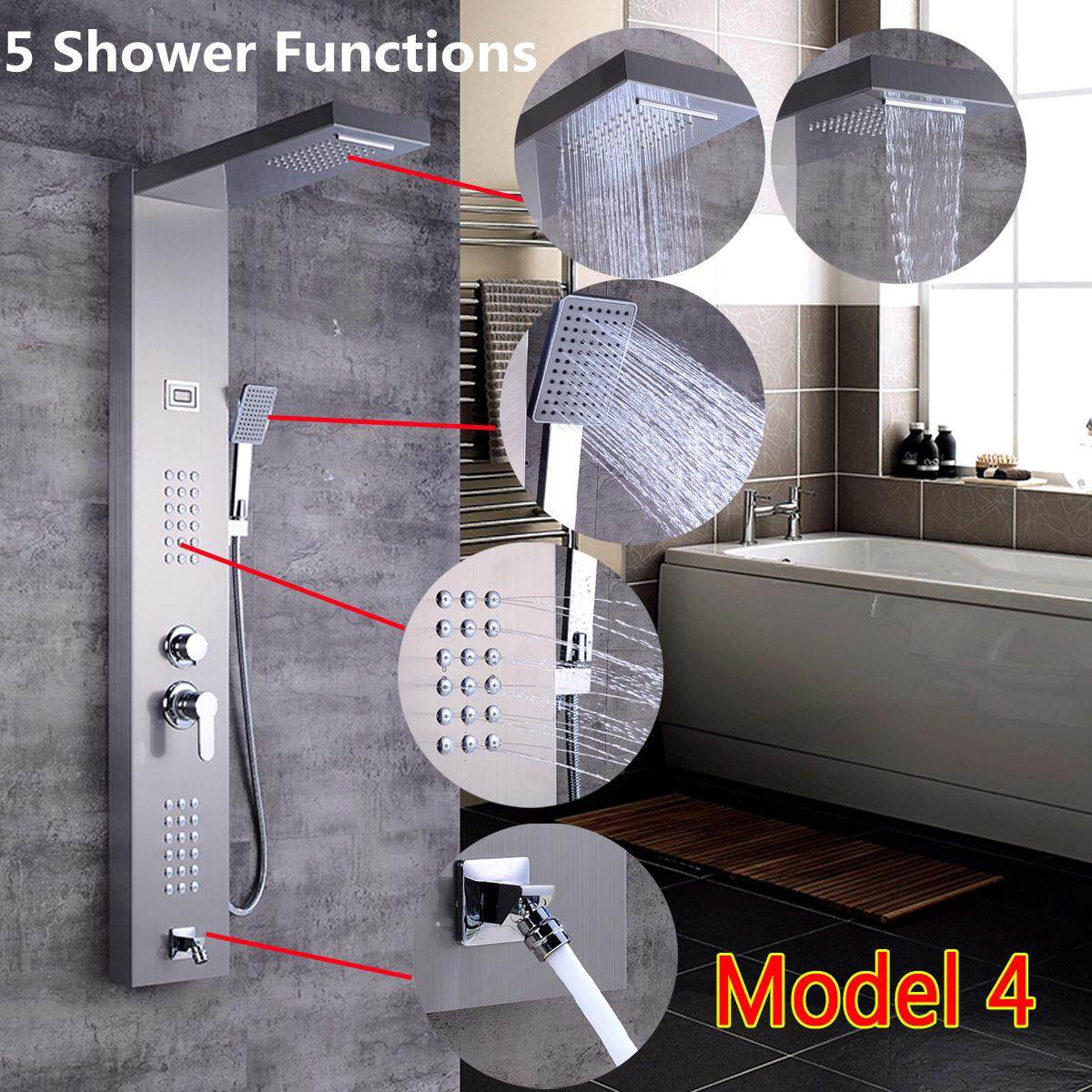 Brushed Nickel Nhiệt Tắm Bảng Cột Thác Nước Mưa Tắm Spa Máy Bay Phản Lực Chậu Vòi Xịt