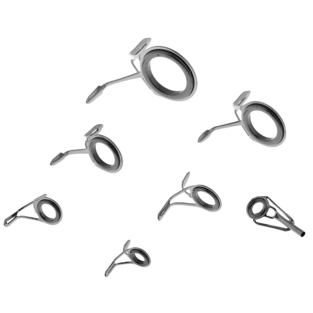 Flameer 7pcs Ceramic Ring Eyes Fishing Rod Guide Stainless Steel Frame Rod Line Ring