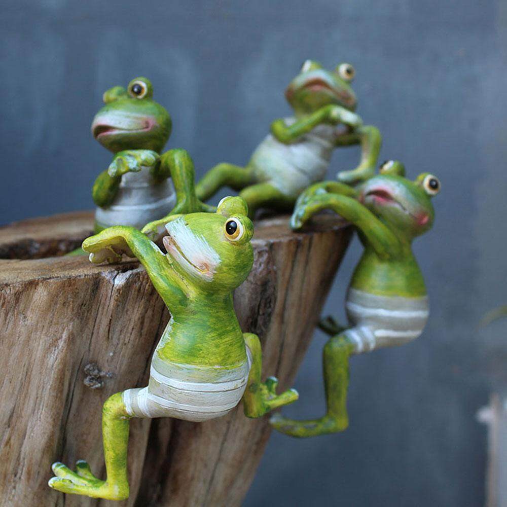 leegoal 4Pcs/Set Cartoon Cute Climbing Frog Potted Ornaments