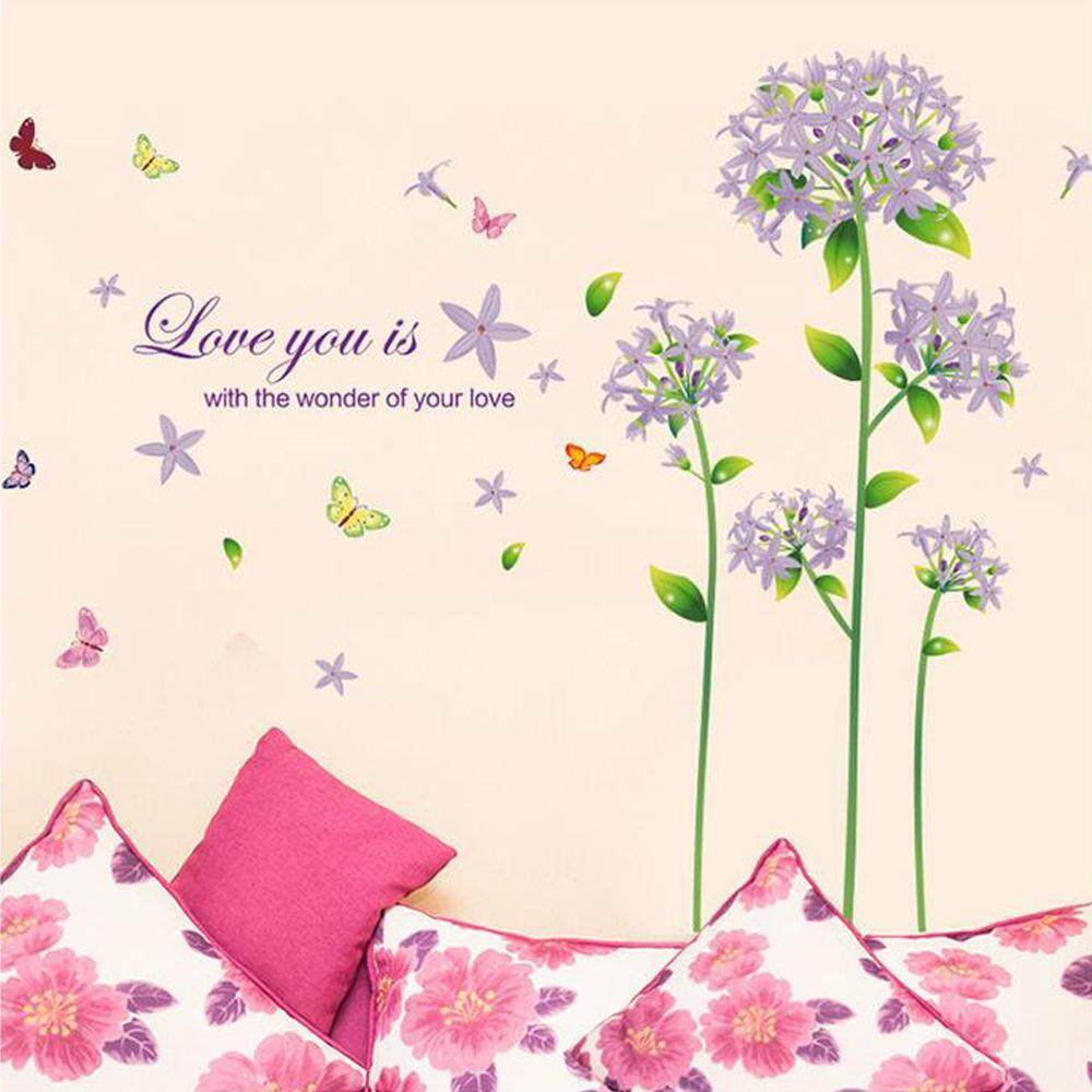 Purple Flower Butterflies PVC Wall Decals DIY Home Sticker WallPaper Vinyl Wall arts Pictures Removable Murals For House Decoration Baby Living Rooms Bedroom Toilet