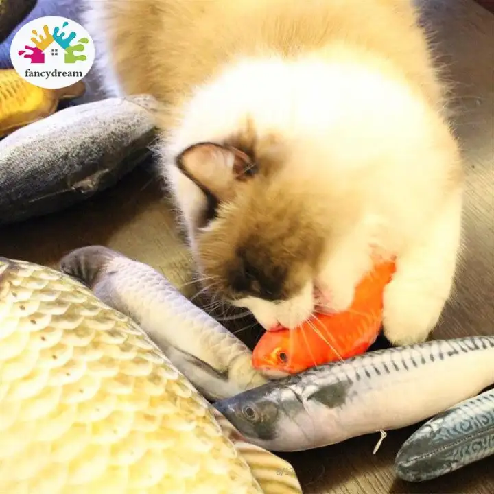 Fancydream Simulasi Berbulu Ikan Mainan Kucing Bantal Mainan Untuk