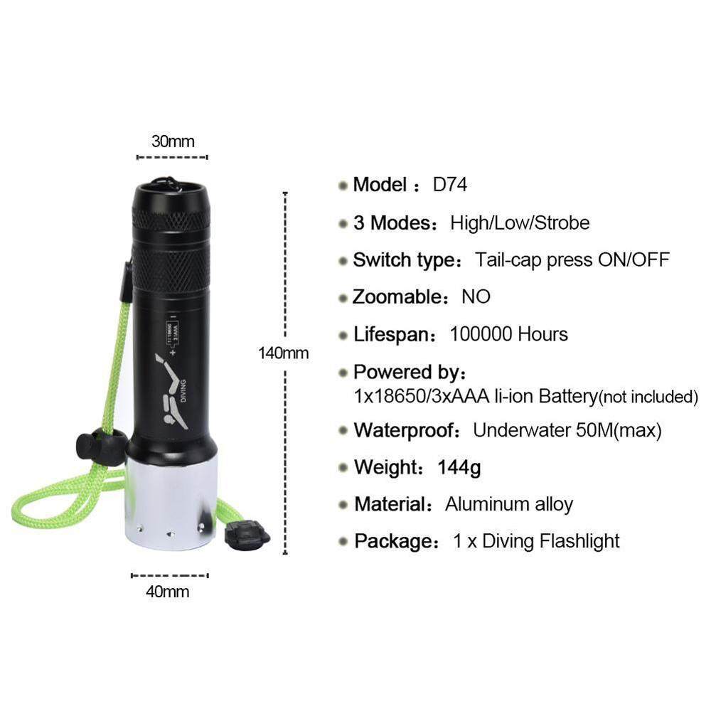 Diving Light 8000 LM XML T6 LED Underwater 50M Waterproof 18650/AAA