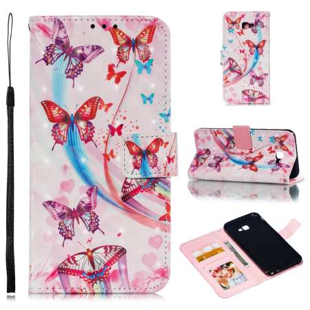 สำหรับ Samsung J4 PLUS 3D สีหนังป้องกันเคสโทรศัพท์ที่มีปุ่มและ Card  Lanyard