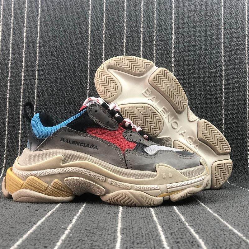 2018 Balenciaga Men's & Women's Vintage Tripe-S Trainers Fashion Sneakers Comfortable Casual Running Sport Shoes Lifestyle Couple Thick Soled Shoes Grey/Red/Blue Size 36-45 - intl