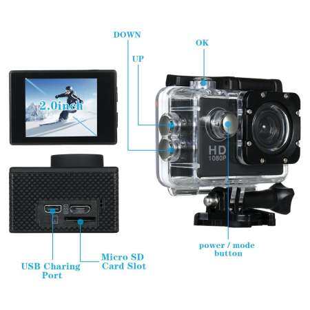 Basic กล้องแอคชั่นแคมเมรา 30 เมตรกันน้ำใต้น้ำกล้องกีฬา 720 จุด Deportiva กีฬากล้องบันทึก DV (Camera + กรณีกันน้ำ)