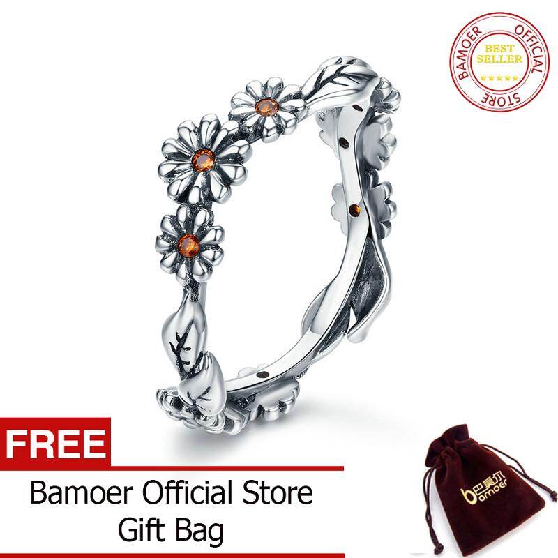 BAMOER Free Shpping Hot Sale 100% 925 Sterling Silver Twisted Daisy Flower Female Finger Rings for Women Wedding Silver Jewelry Anel SCR298