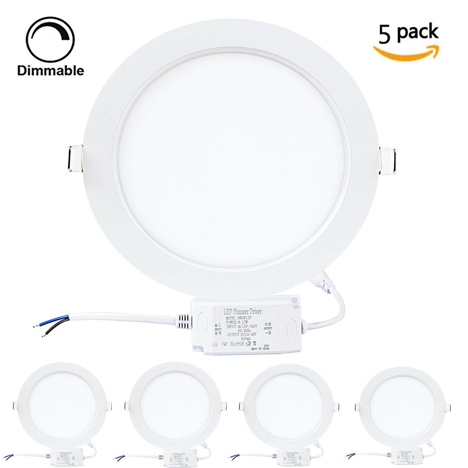 9 W Âm Trần Tròn Phẳng LED Bảng Điều Khiển Ánh Sáng Đèn LED Siêu mỏng Đèn trang trí Âm Trần Lỗ Cắt 4.9 Inch 5000 K Ánh Sáng Ban Ngày Trắng 720lm Bảng Điều Khiển Đèn Downlight Âm Trần có ĐÈN LED Driver (5 GÓI)