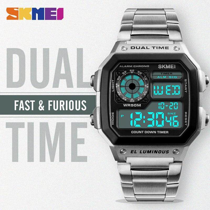 SKMEI New Men Sports Watches Digital Waterproof Watch Count Down Stainless Steel Fashion Wristwatches Male Clock 1335 Malaysia