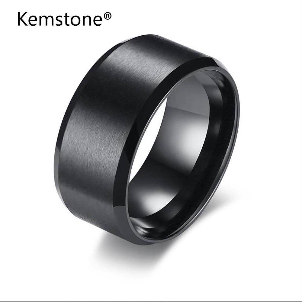 Kemstone Simple 10MM Stainless Steel Black Sliver Ring Jewelry Gifts For Men