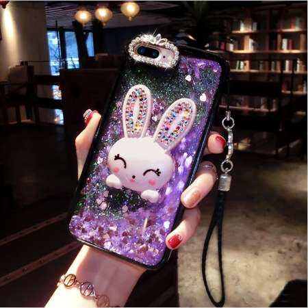  For Huawei Y9 2018 Huawei Enjoy 8 plus Cute Glitter Diamond Rabbit Stand Liquid case Bling Quicksand cover For Huawei Enjoy 8 plus 