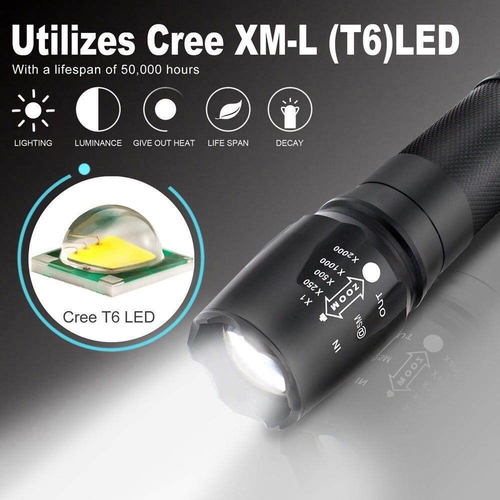 5000LM T6 LED Zoomable Flashlight Waterproof Torch Light Lamp 18650