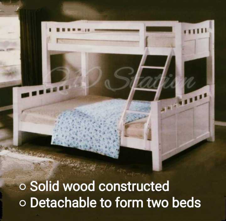 Q 10 Solid Wood Single over Queen Double Decker Bunk Bed (White) Lazada