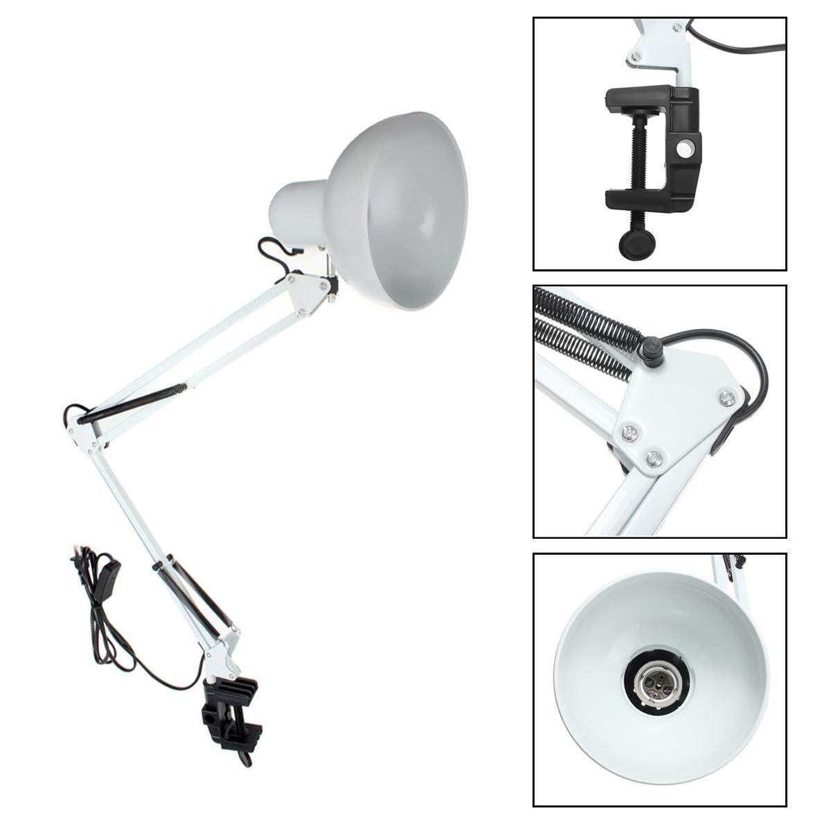 Flexible Swing Arm Clamp Mount Room Office Studio Table Desk Lamp Light White - intl