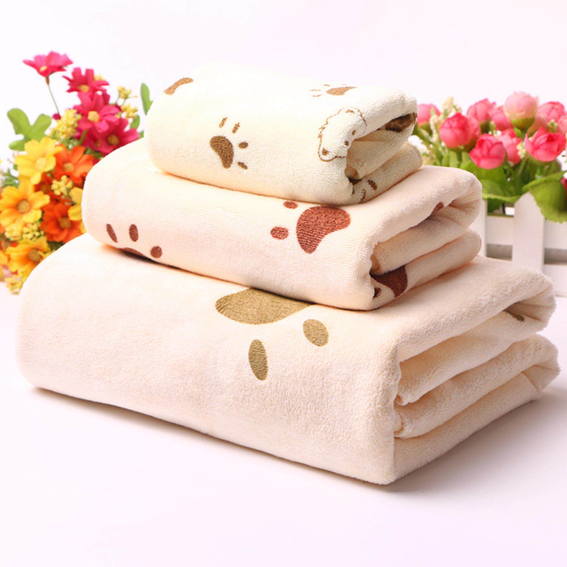 3 In 1 Microfibre Cartoon Print Water Absorbent Towel Set (Face Towel + Bath Towel + Child Towel) - intl