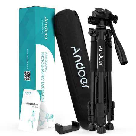 Andoer TTT-663N 57.5 นิ้วขาตั้งกล้องสามขาน้ำหนักเบาสำหรับถ่ายภาพวิดีโอสนับสนุน DSLR กล้องวิดีโอ SLR พร้อมกระเป๋าใส่โน๊ตบุ๊คแบบพกพาโทรศัพท์ Clamp MAX. โหลด 3 กิโลกรัม