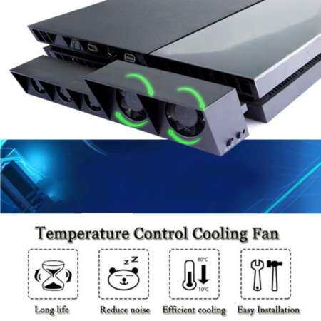 Temperature Control Console USB Cooling Cooler 5-Fan For Playstation PS4 Black