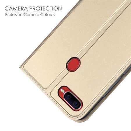 เหมาะสำหรับสำหรับ OPPO F9 หนัง PU Ultra บางพลิกฝาครอบพร้อมช่องเสียบบัตรและขาตั้ง