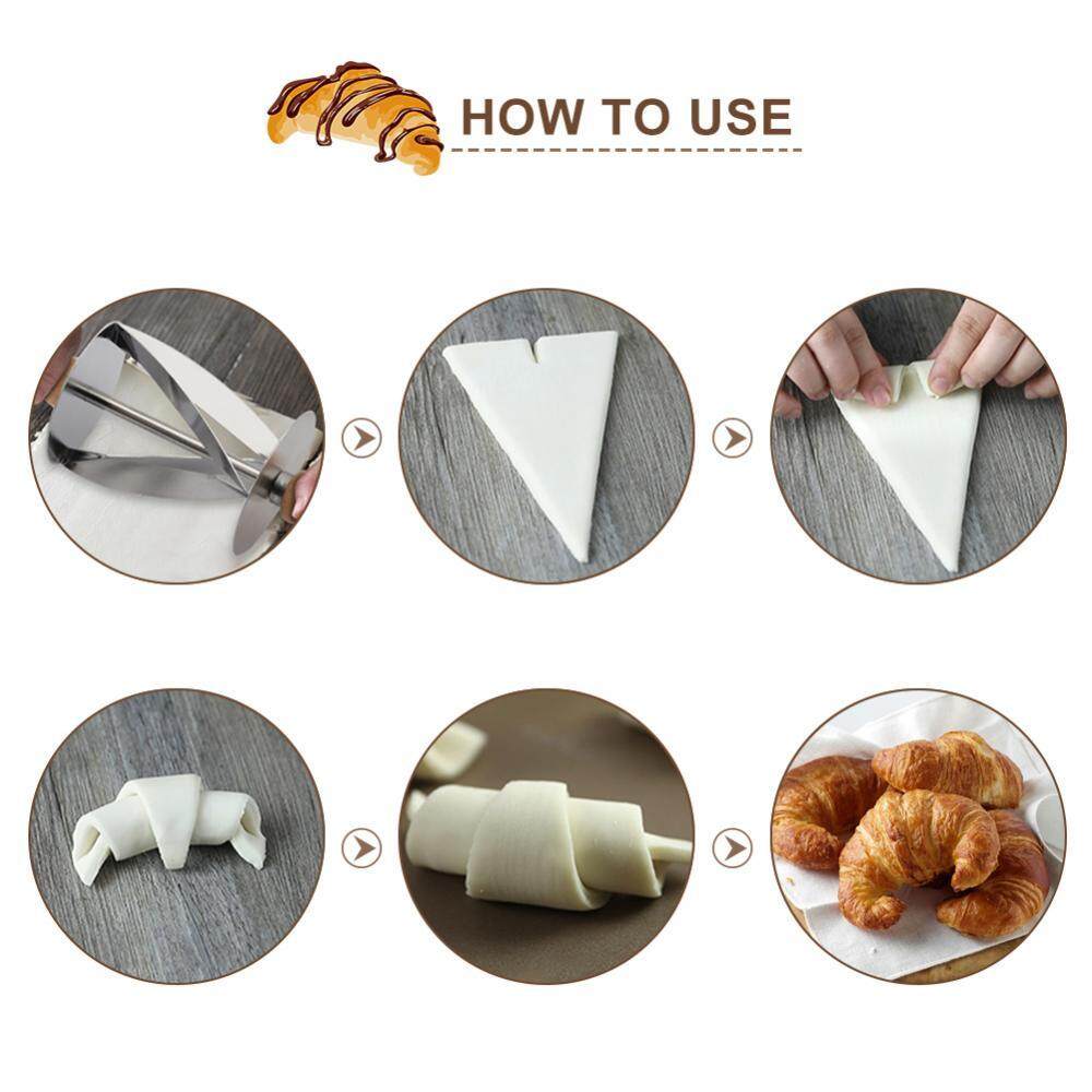 Stainless Steel Croissant Rolling Cutter Bread Dough Pastry Making Tool with Wooden Handle - intl