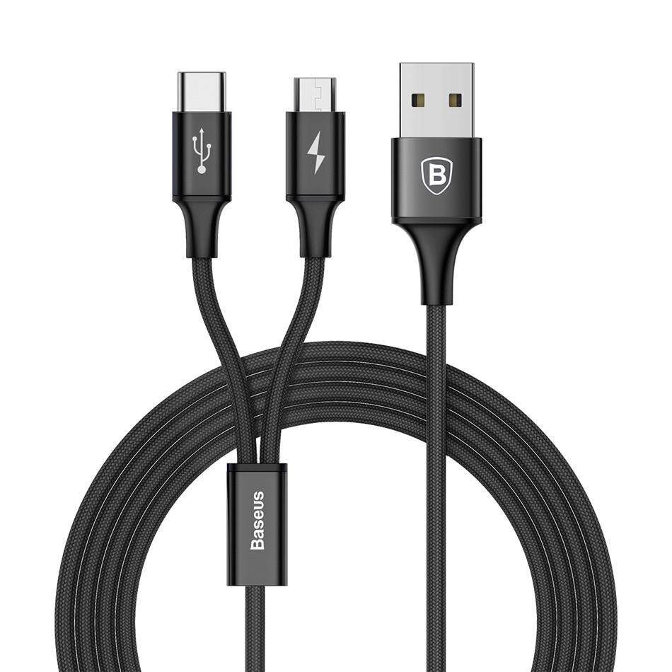 Cáp sạc nhanh baseus 2 đầu type-c và micro usb - dài 1,2m