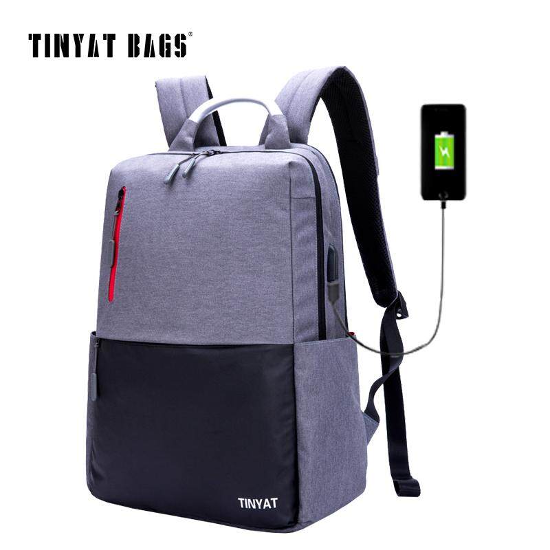 TINYAT Mens 15.6inch Laptop Backpack Computer USB charge Mochila School Backpack For Teenagers Male Gray Canvas Bagpack T811 – intl