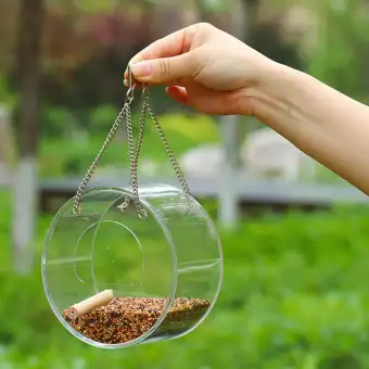 Acrylic Transparent Bird Feeder Hanging Type Outdoor Bucket For