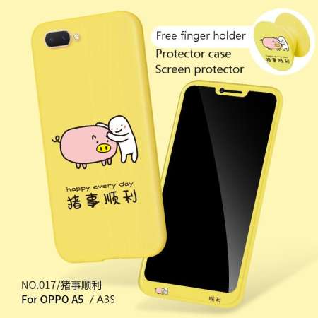 สำหรับ OPPO A5/A3S แฟชั่น 360 เต็มรูปแบบครอบคลุมนุ่ม TPU พลาสติกเคสโทรศัพท์เคสกันกระแทกสำหรับ OPPO A3S/A5 ป้องกันโทรศัพท์มือถือเคสโทรศัพท์ (ปกป้องหน้าจอกระจกเทมเปอร์ + Case + ผู้ถือนิ้วมือ)