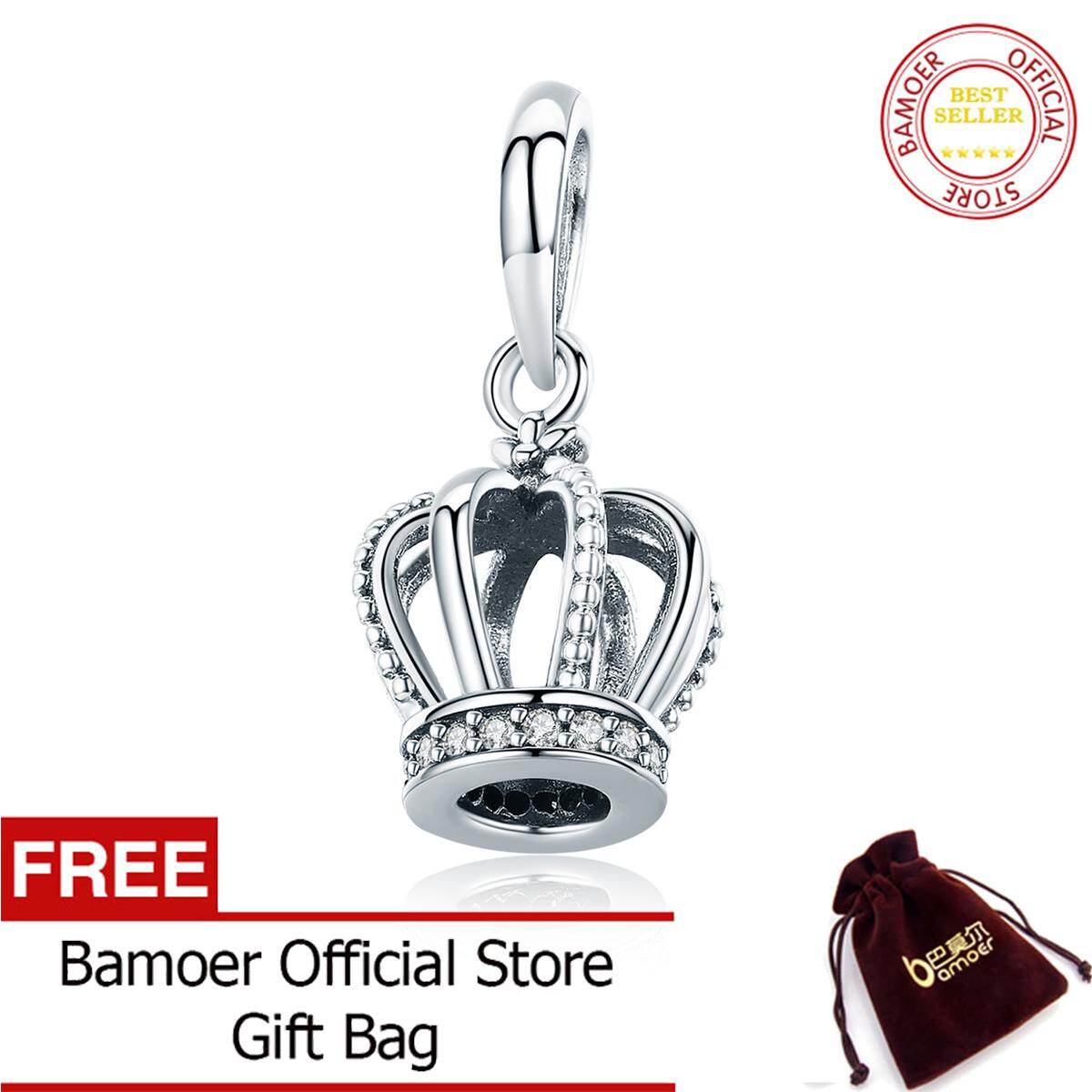 BAMOER Free Shpping Crazy Sale 925 Sterling Silver August Princess Crown Clear CZ Pendant Charms Fit Bracelets & Necklaces Chain Fine Jewelry SCC781
