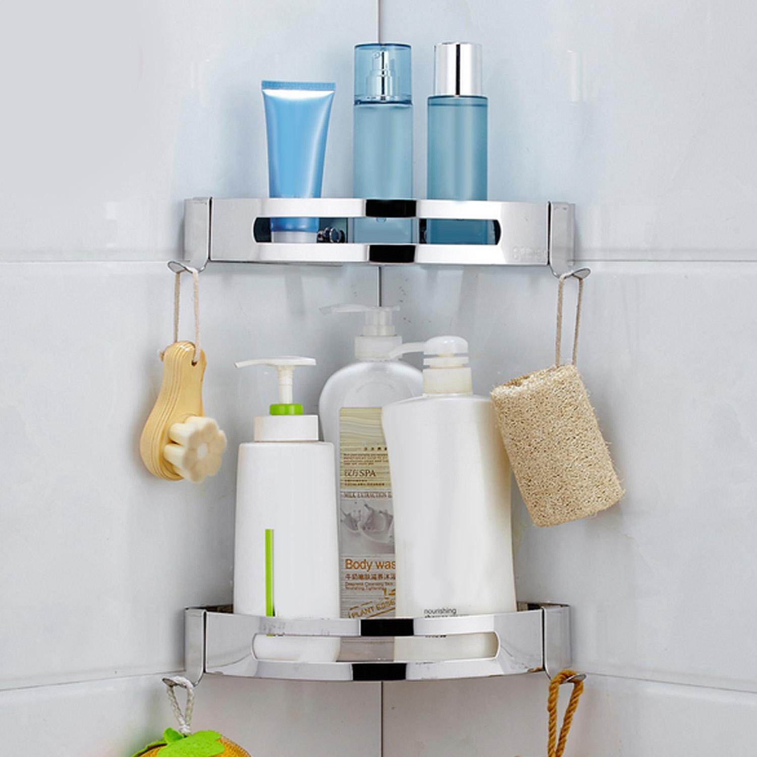 Shower Gel Adhesive Organizer Bathroom Shelf Corner Storage Rack Shampoo 