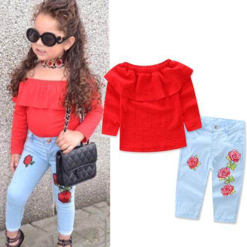 Baby Kids Children Girls Blue T-shirt Jeans pants Tops Cardigan 3PCS Outfit Set