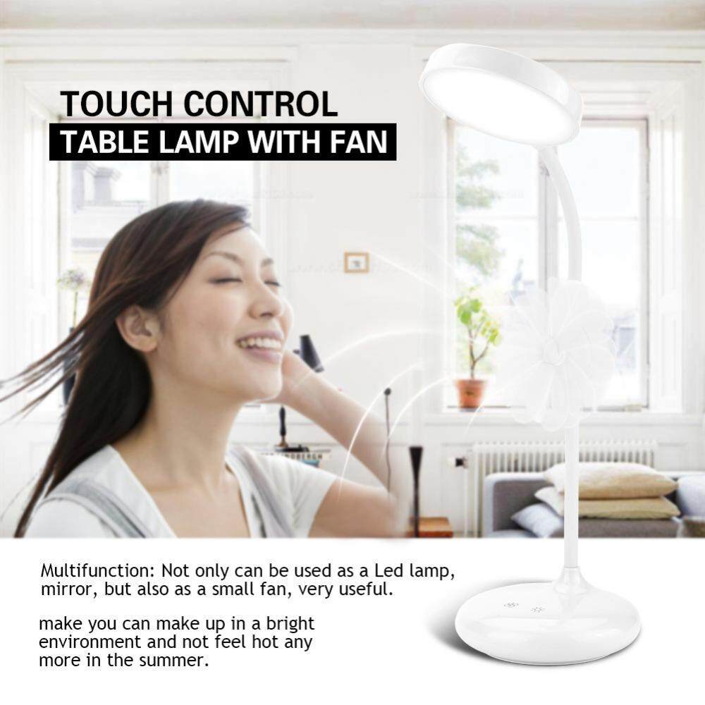 Led Makeup Mirror Eye - protection Lamps Stepless Adjustable Touch Control Table Lamp with fan - intl